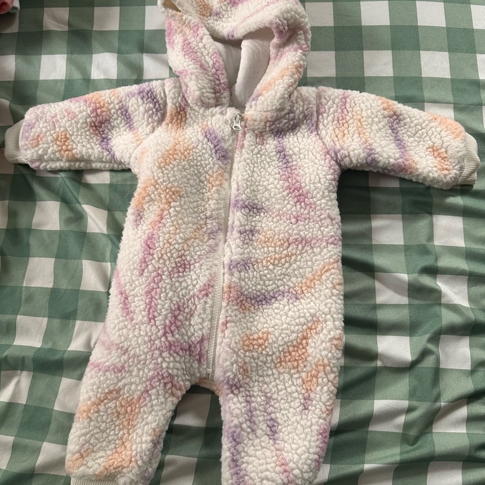 Adorable Sherpa Kids Footie in Cream and Purple